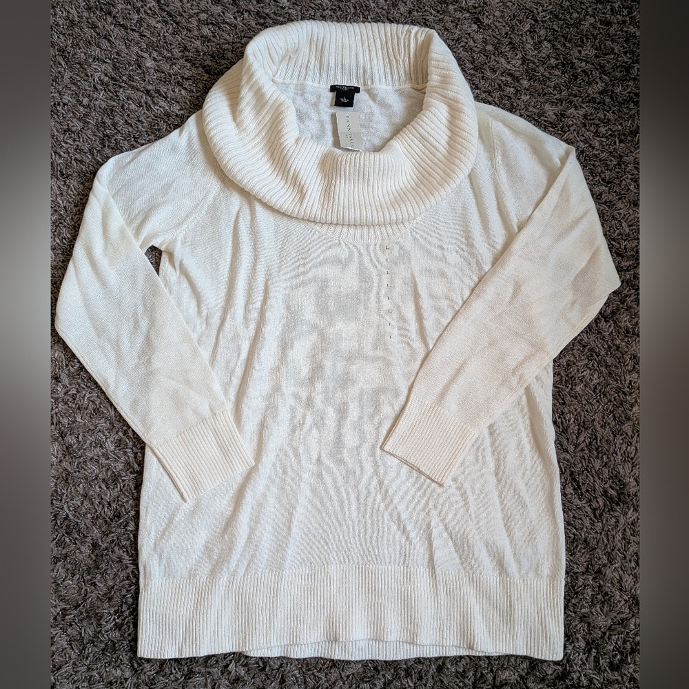 NWT Ann Taylor Ivory Wool Blend Cowl Neck Pullover Sweater Women's L